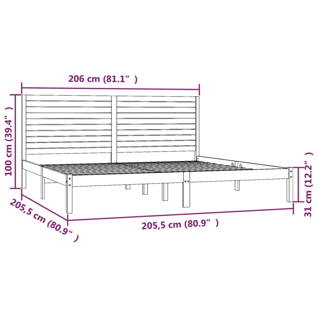 Okvir za krevet od masivne borovine bijeli 200 x 200 cm