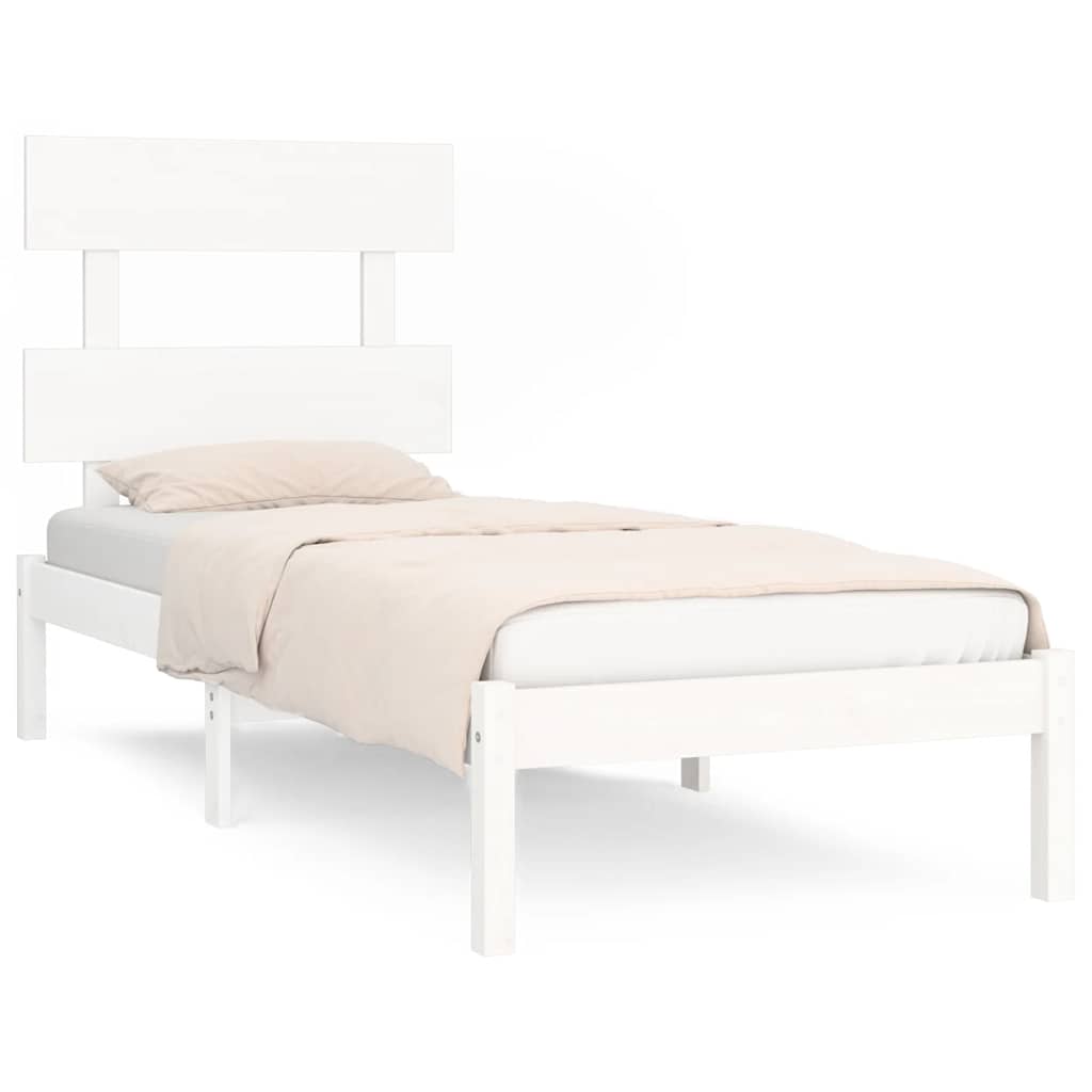 Okvir za krevet bijeli od masivnog drva 90 x 190 cm mali