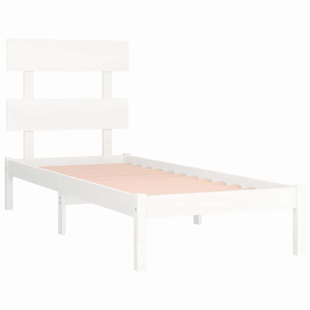 Okvir za krevet bijeli od masivnog drva 90 x 190 cm mali