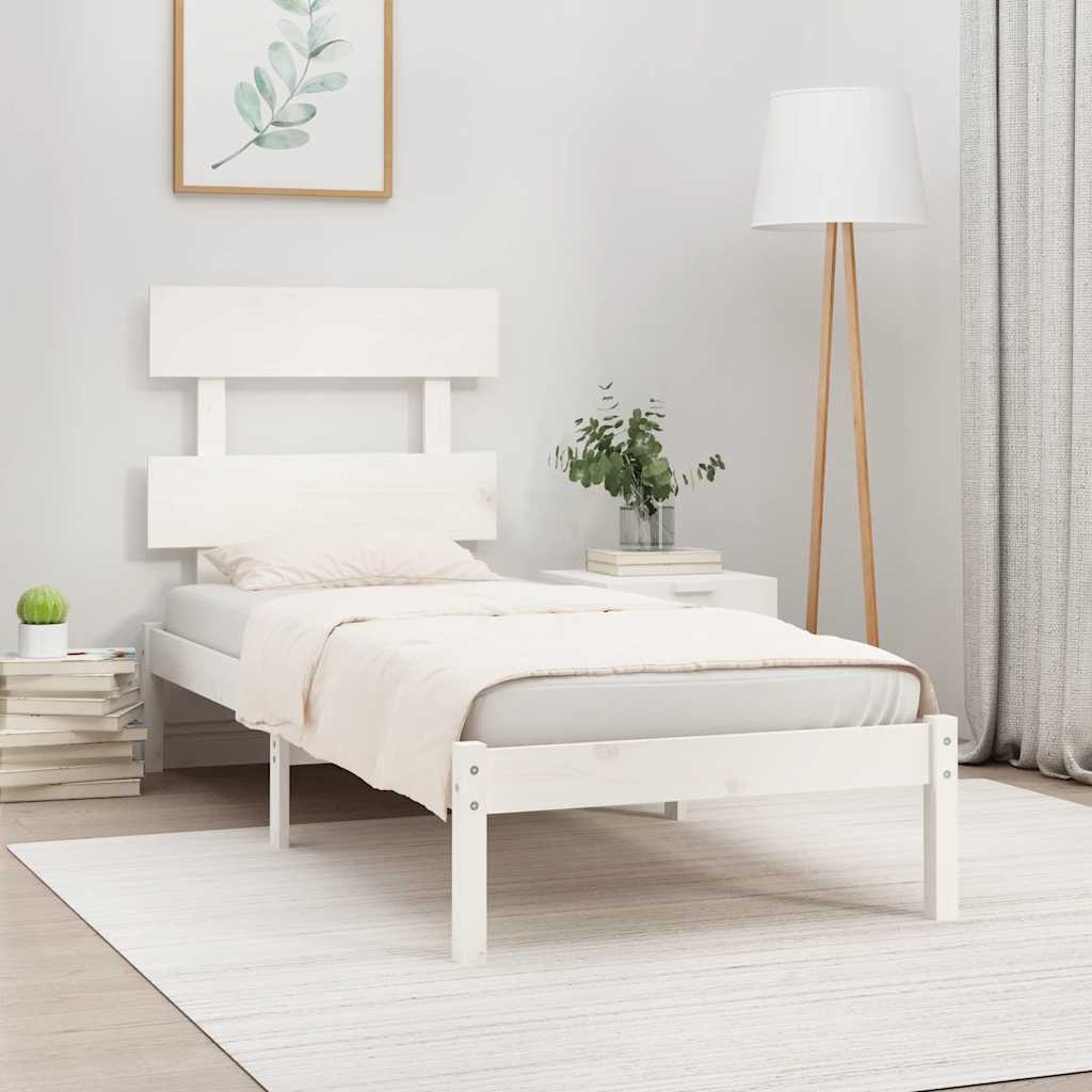 Okvir za krevet bijeli od masivnog drva 90 x 190 cm mali
