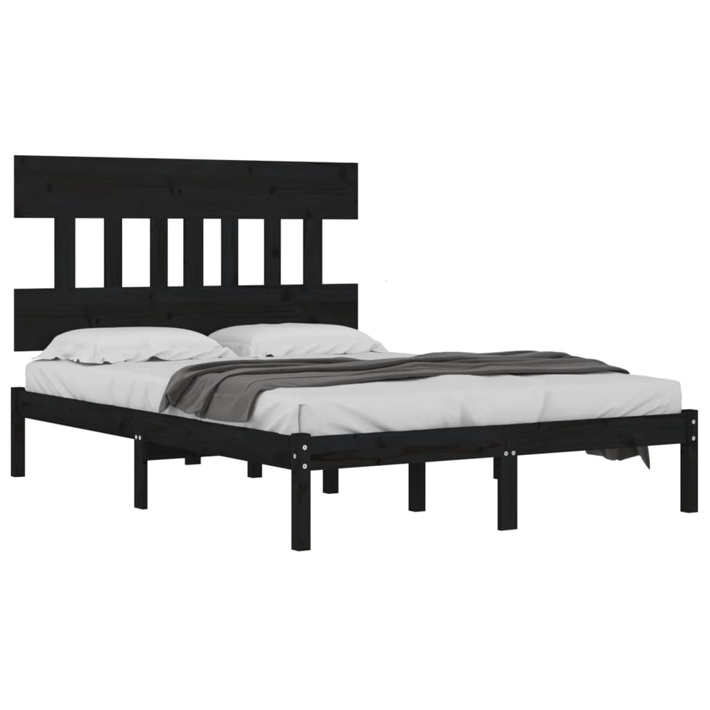 Okvir za krevet od masivnog drva crni 140 x 190 cm