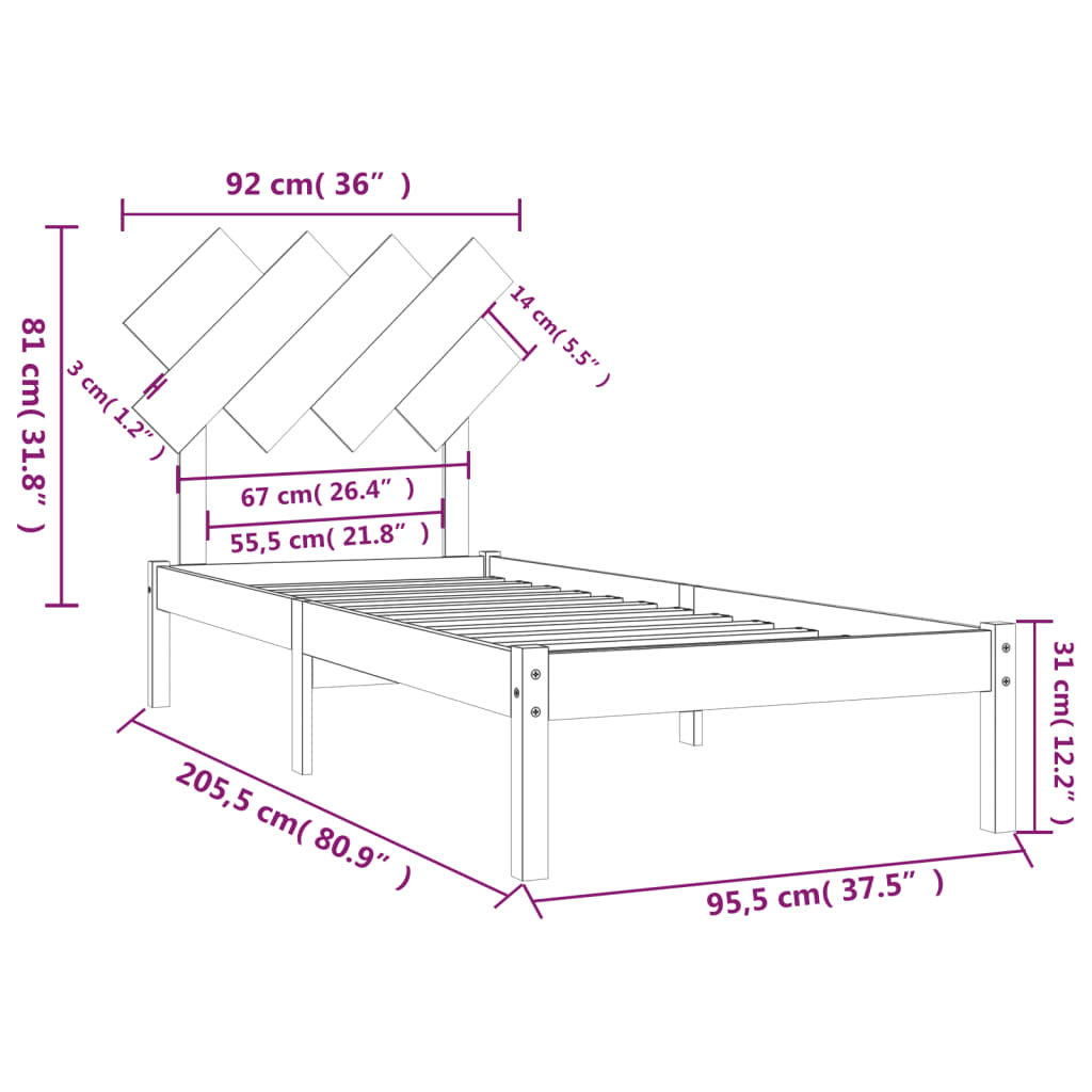 Okvir za krevet 90x200 cm od masivne borovine