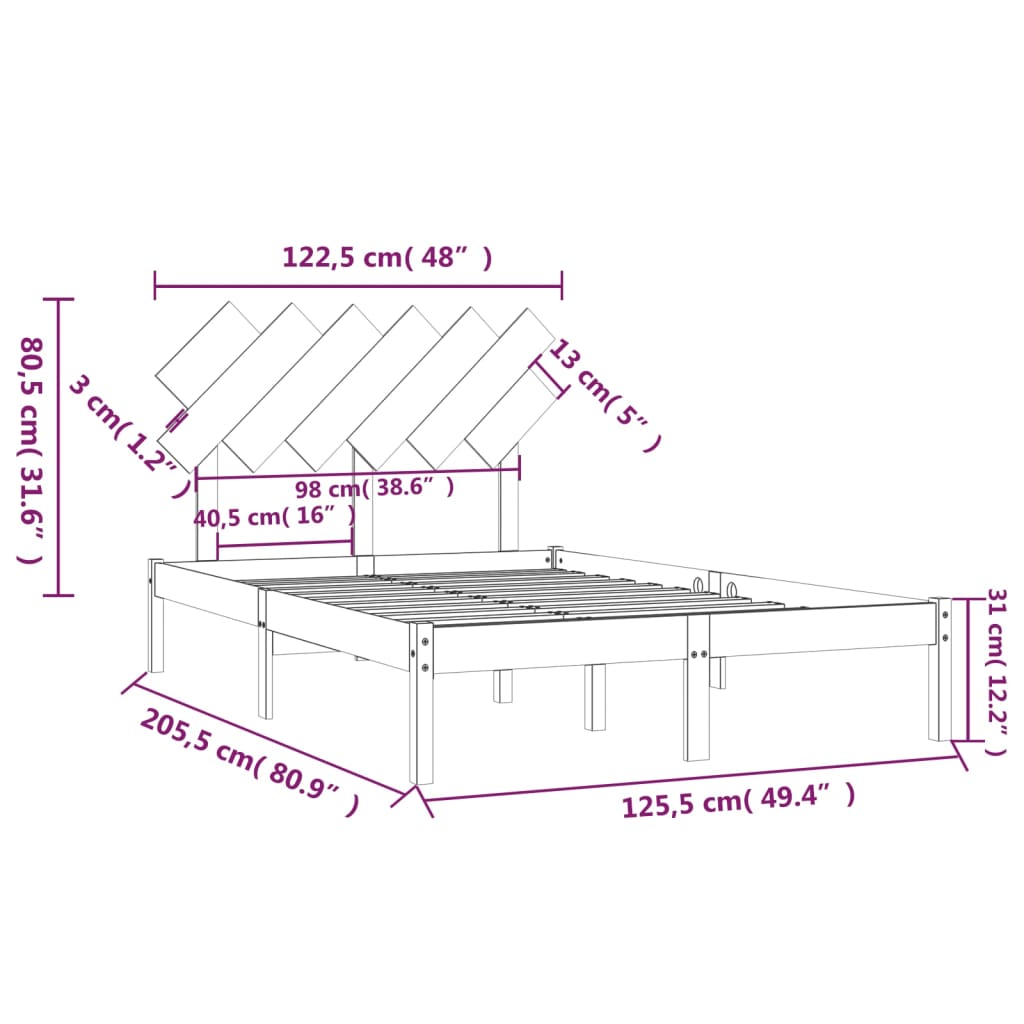 Okvir za krevet bijeli 120 x 200 cm od masivnog drva