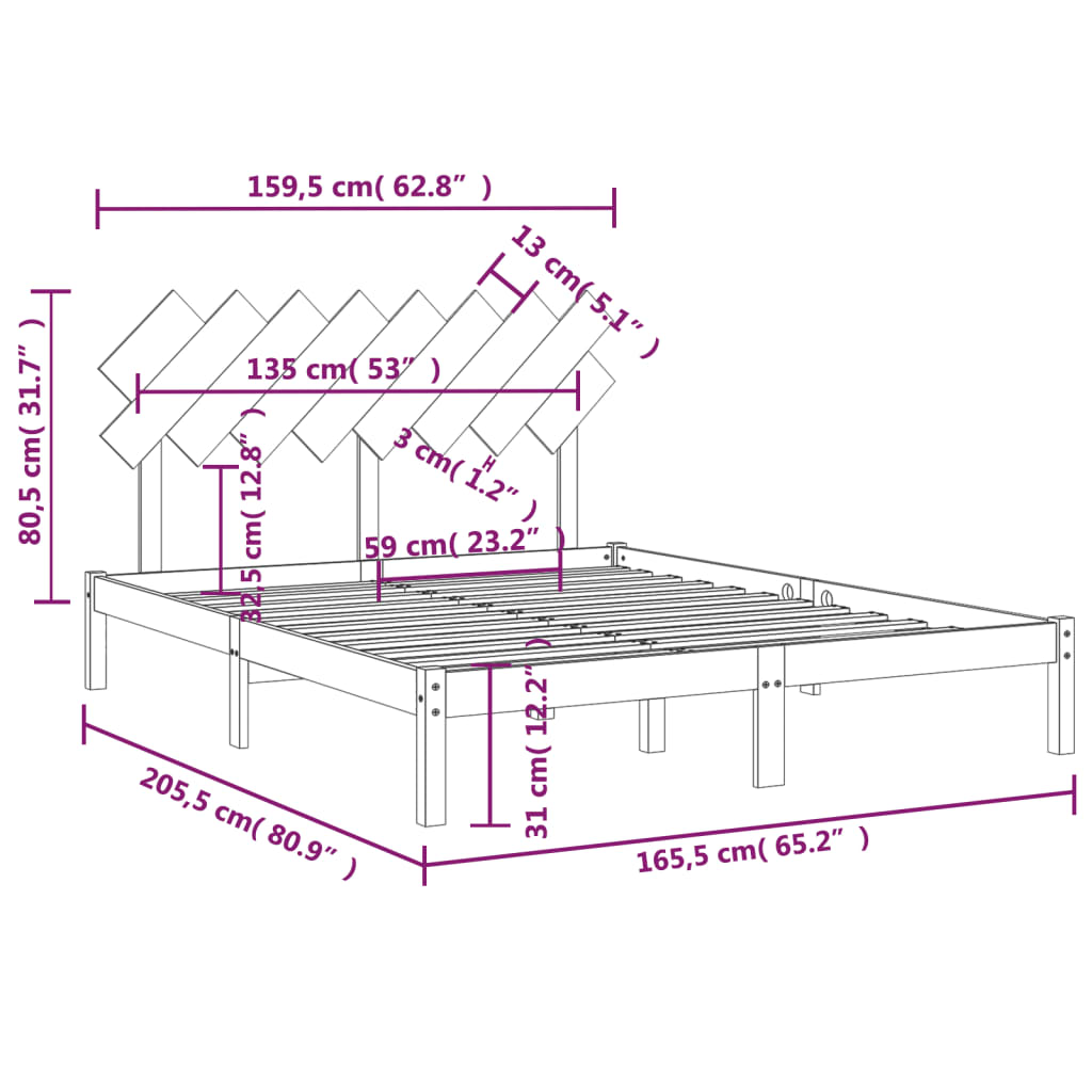 Okvir za krevet bijeli 160x200 cm od masivne borovine