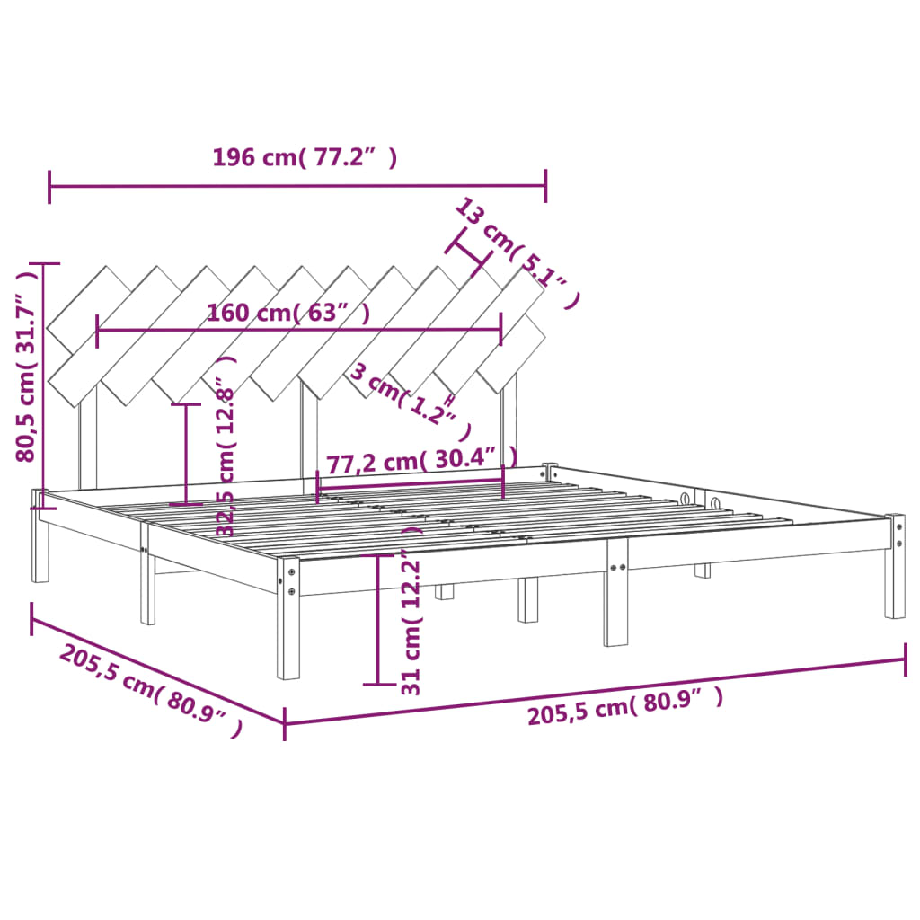 okvir za krevet bijeli 200 x 200 cm od masivnog drva