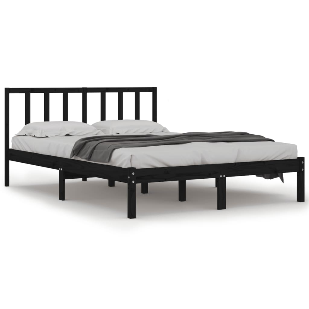 Okvir za krevet od masivne borovine crni 150x200 cm bračni