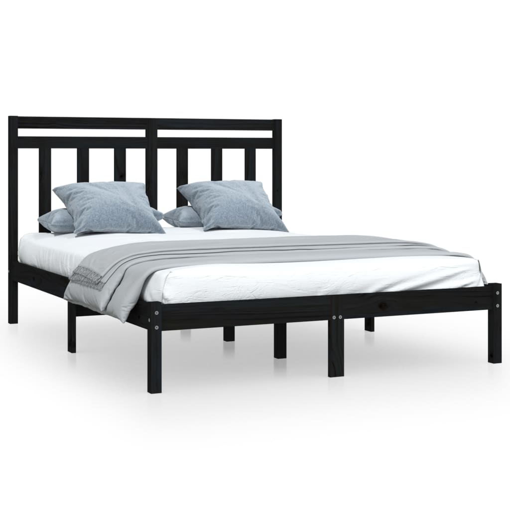 Okvir za krevet od masivnog drva crni 140 x 190 cm