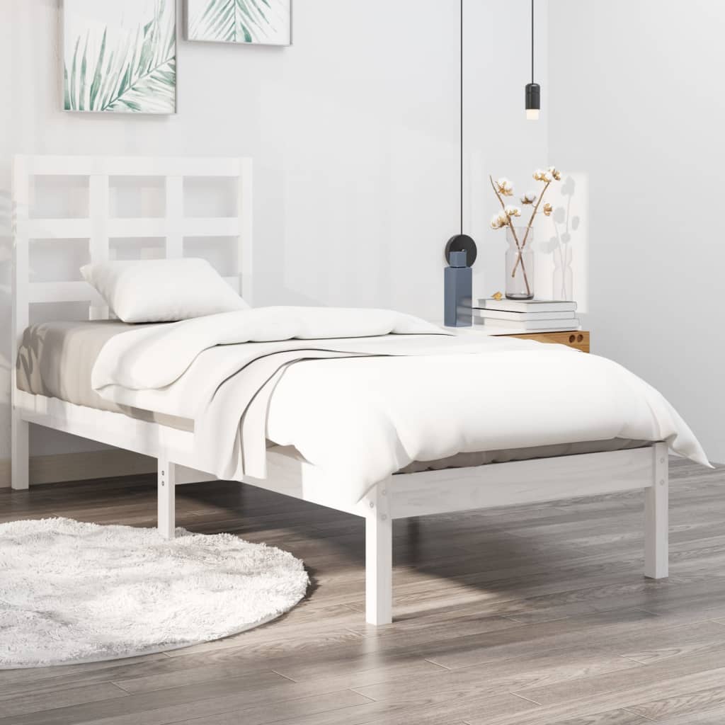 Okvir za krevet od masivnog drva bijeli 75 x 190 cm mali