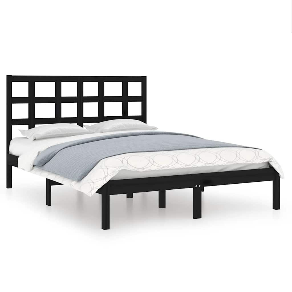 Okvir za krevet od masivnog drva crni 140 x 190 cm