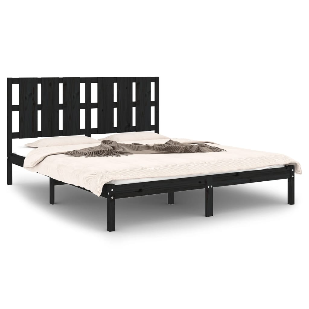 Okvir za krevet od masivnog drva crni 150 x 200 cm veliki