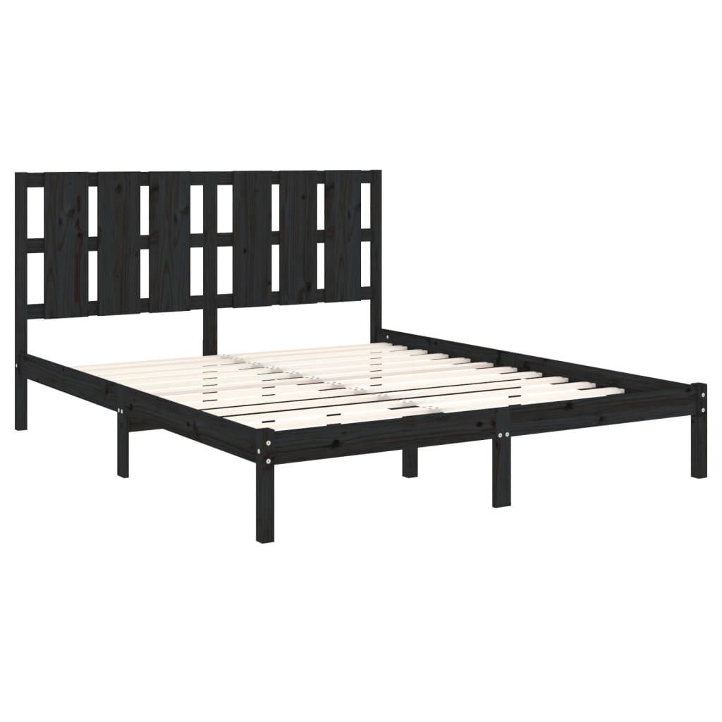 Okvir za krevet od masivnog drva crni 150 x 200 cm veliki