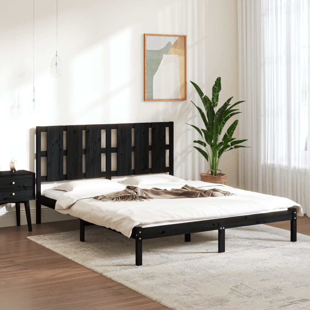 Okvir za krevet od masivnog drva crni 150 x 200 cm veliki