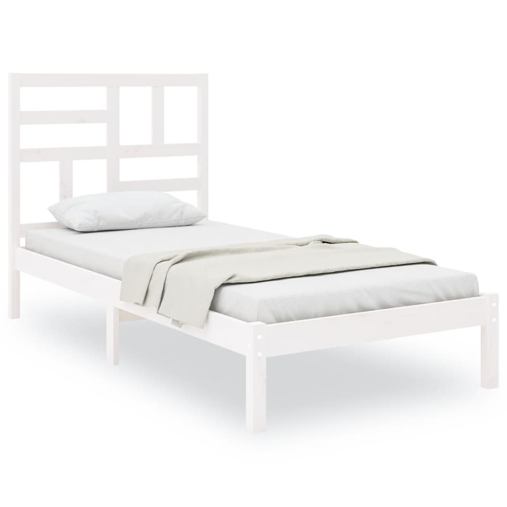 Okvir za krevet bijeli od masivnog drva 90 x 190 cm mali