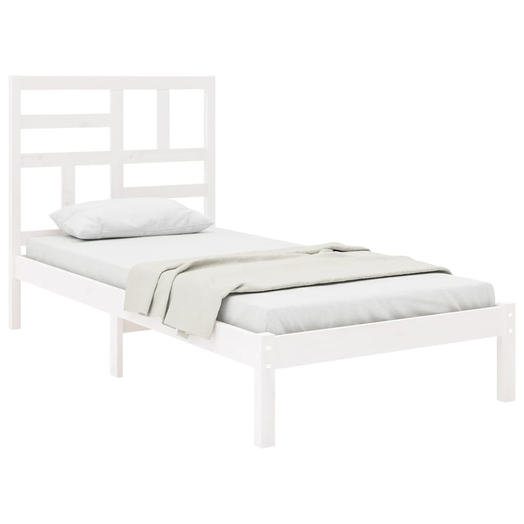 Okvir za krevet bijeli od masivnog drva 90 x 190 cm mali