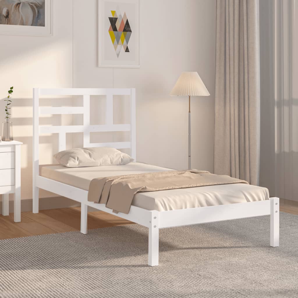 Okvir za krevet bijeli od masivnog drva 90 x 190 cm mali