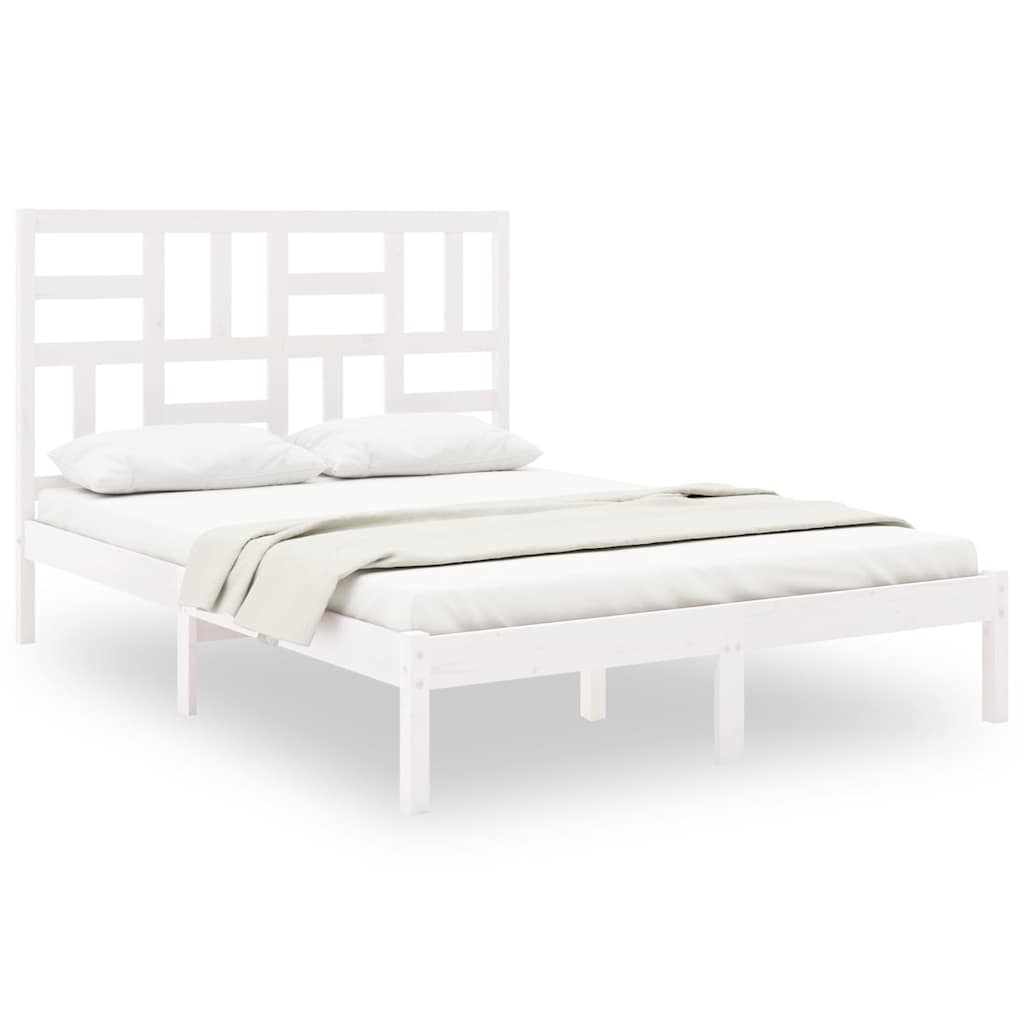 Okvir za krevet od masivne borovine bijeli 140 x 190 cm
