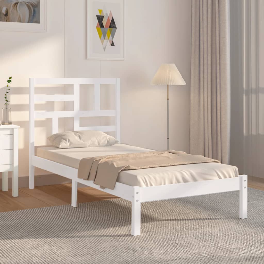 Okvir za krevet od masivne borovine bijeli 90 x 200 cm