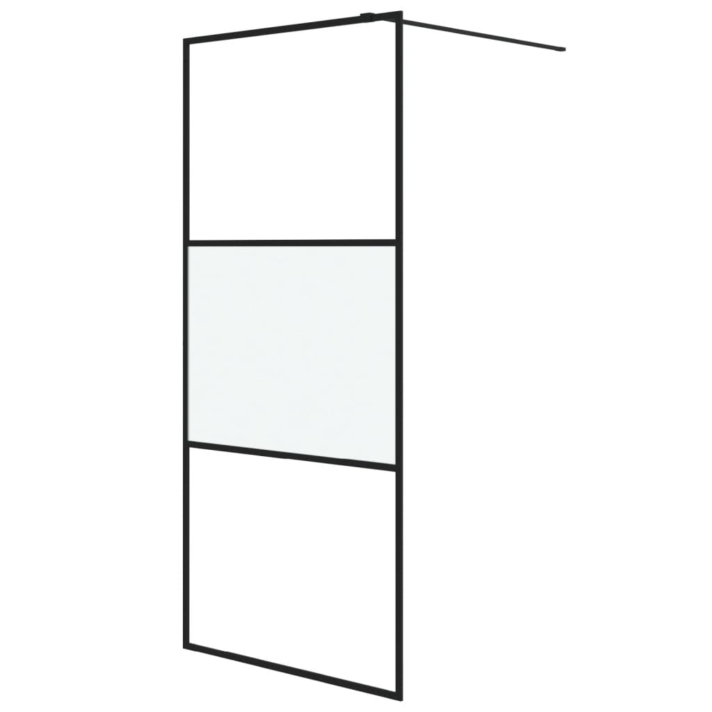 Pregrada za tuš crna 90 x 195 cm s napola mutnim staklom ESG