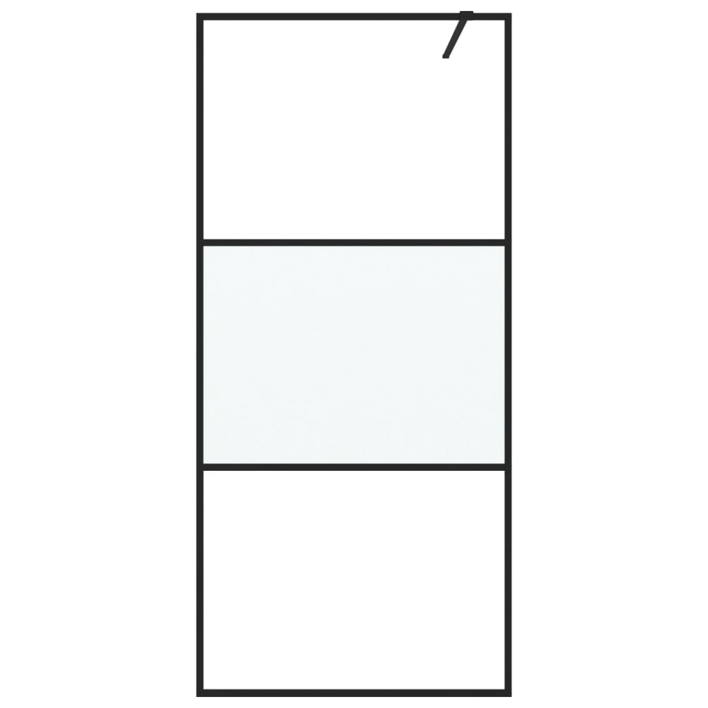 Pregrada za tuš crna 90 x 195 cm s napola mutnim staklom ESG