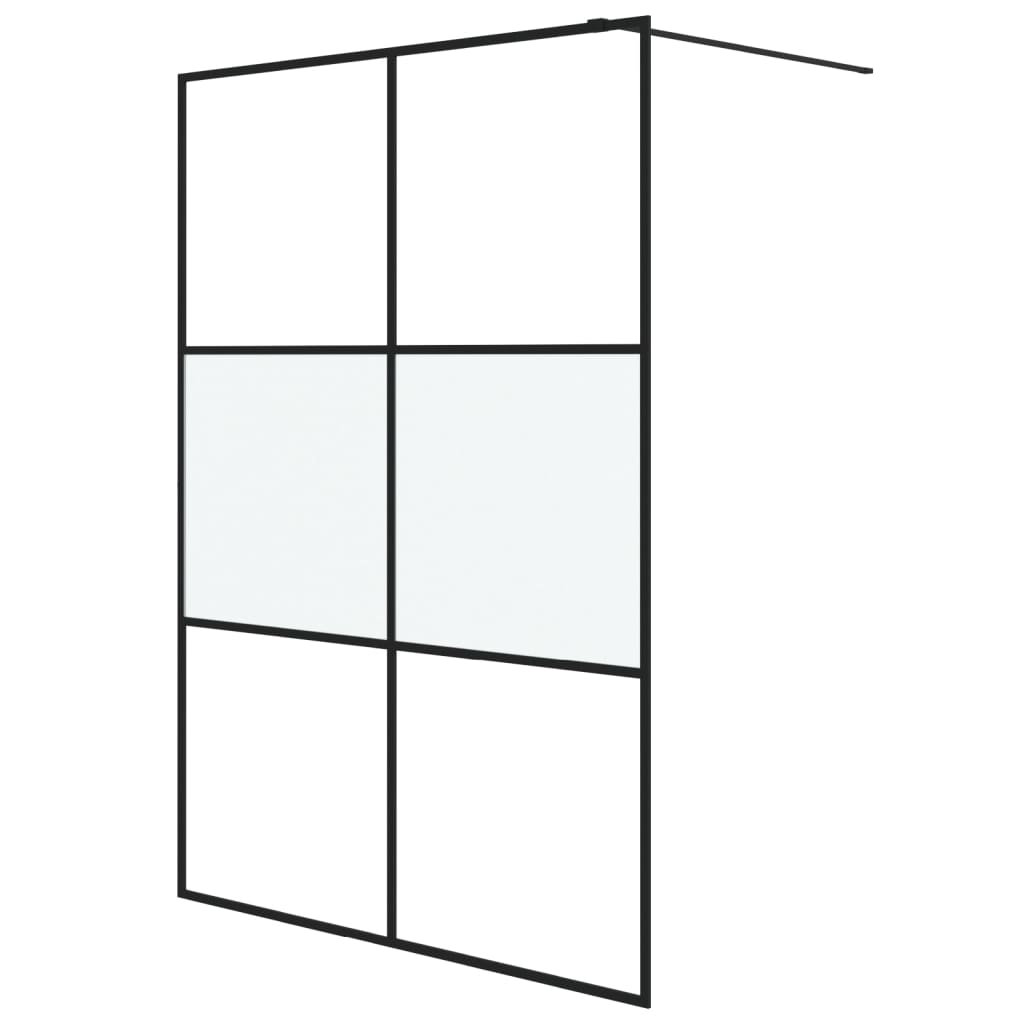 Pregrada za tuš crna 140 x 195 cm s napola mutnim staklom ESG