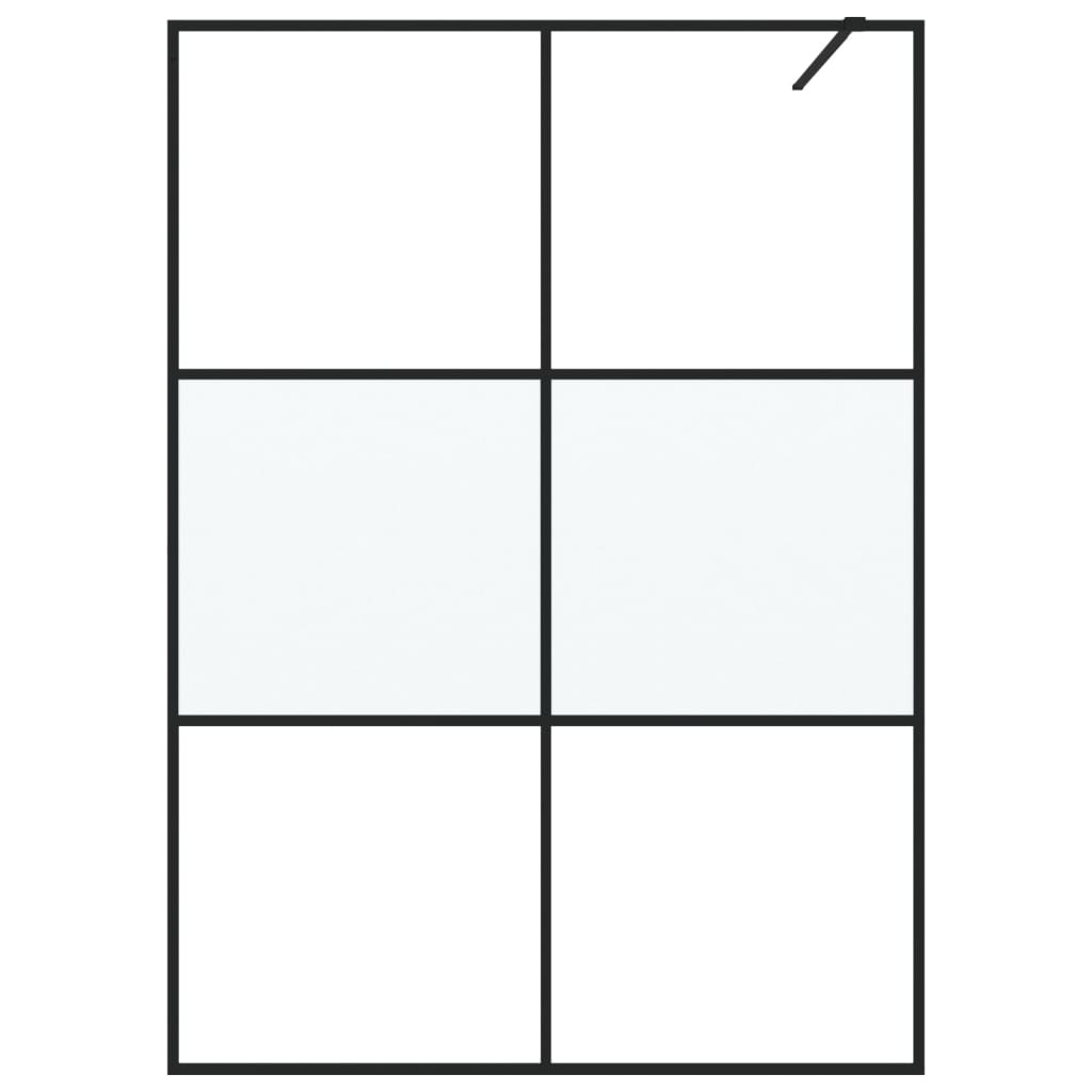 Pregrada za tuš crna 140 x 195 cm s napola mutnim staklom ESG