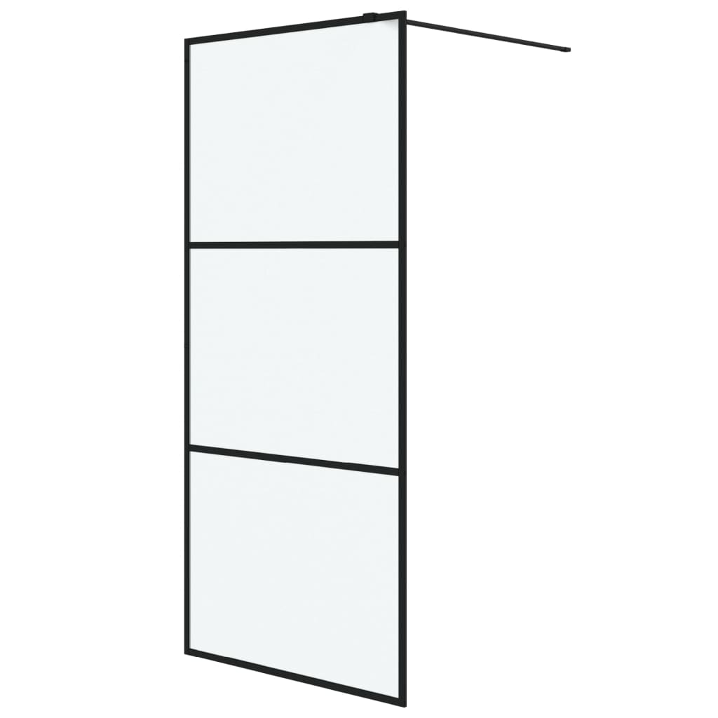Pregrada za tuš crna 90 x 195 cm s mutnim staklom ESG