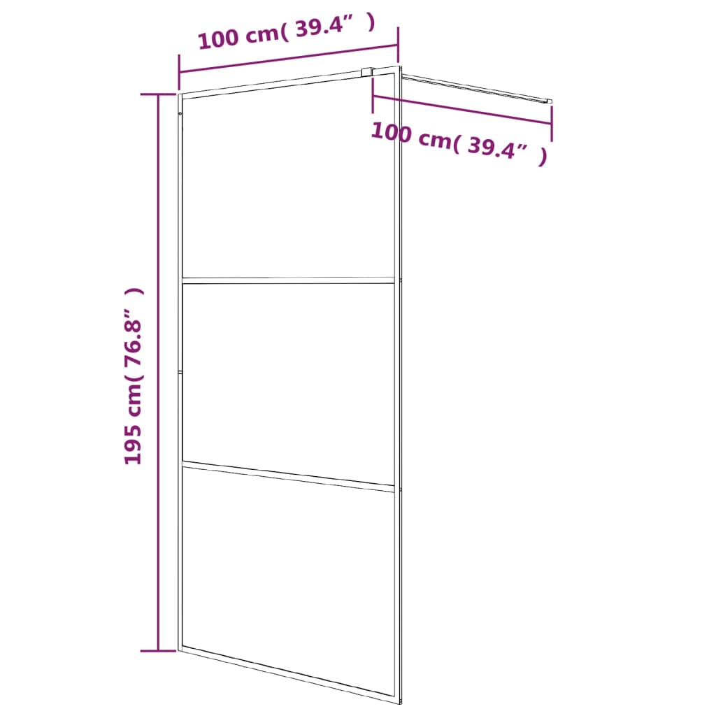 Pregrada za tuš crna 100 x 195 cm s mutnim staklom ESG