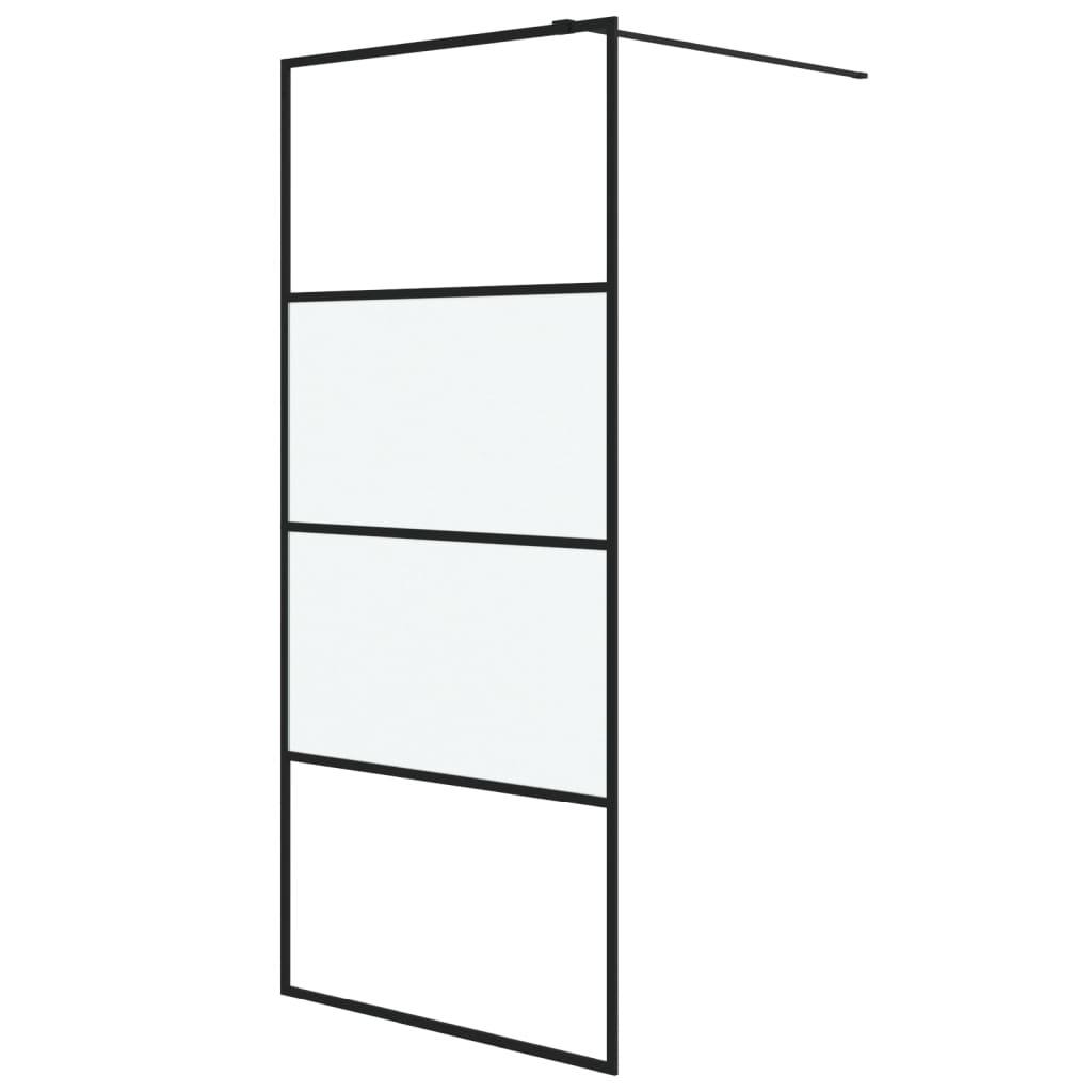 Pregrada za tuš crna 90 x 195 cm s napola mutnim staklom ESG