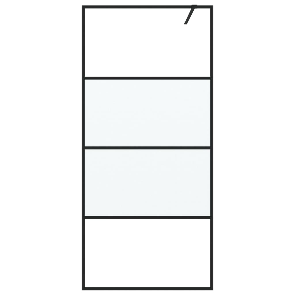 Pregrada za tuš crna 90 x 195 cm s napola mutnim staklom ESG