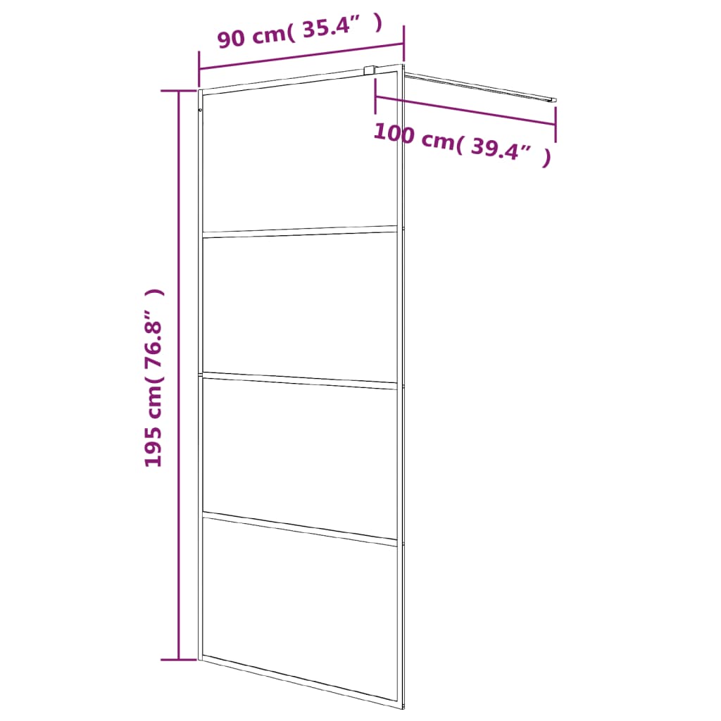 Pregrada za tuš crna 90 x 195 cm s napola mutnim staklom ESG