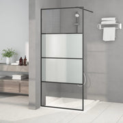 Pregrada za tuš crna 90 x 195 cm s napola mutnim staklom ESG