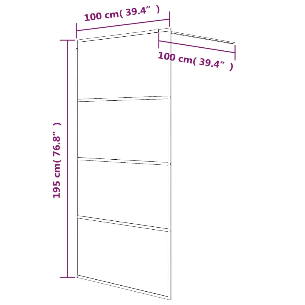 Pregrada za tuš crna 100 x 195 cm s napola mutnim staklom ESG