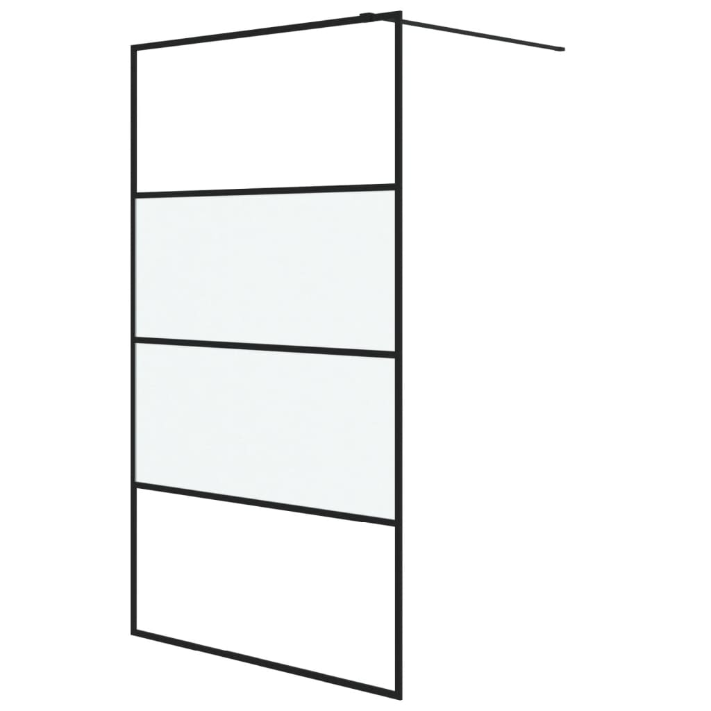 Pregrada za tuš crna 115 x 195 cm s napola mutnim staklom ESG