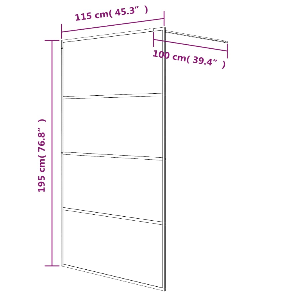 Pregrada za tuš crna 115 x 195 cm s napola mutnim staklom ESG