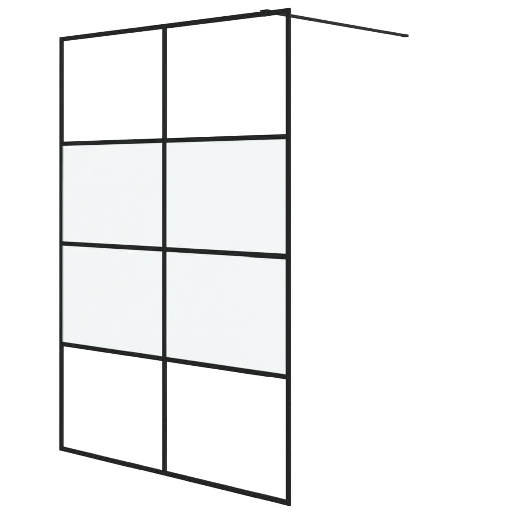 Pregrada za tuš crna 140 x 195 cm s napola mutnim staklom ESG