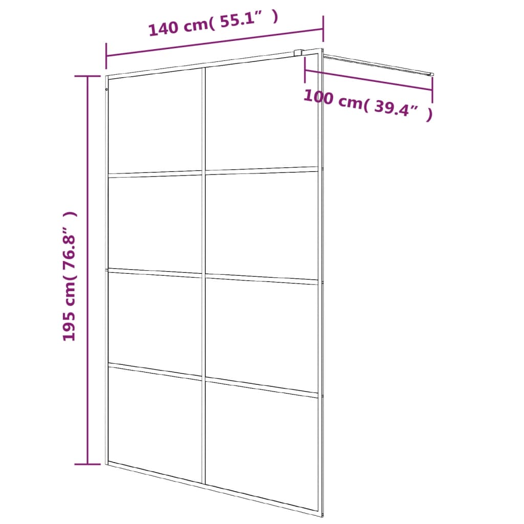 Pregrada za tuš crna 140 x 195 cm s napola mutnim staklom ESG