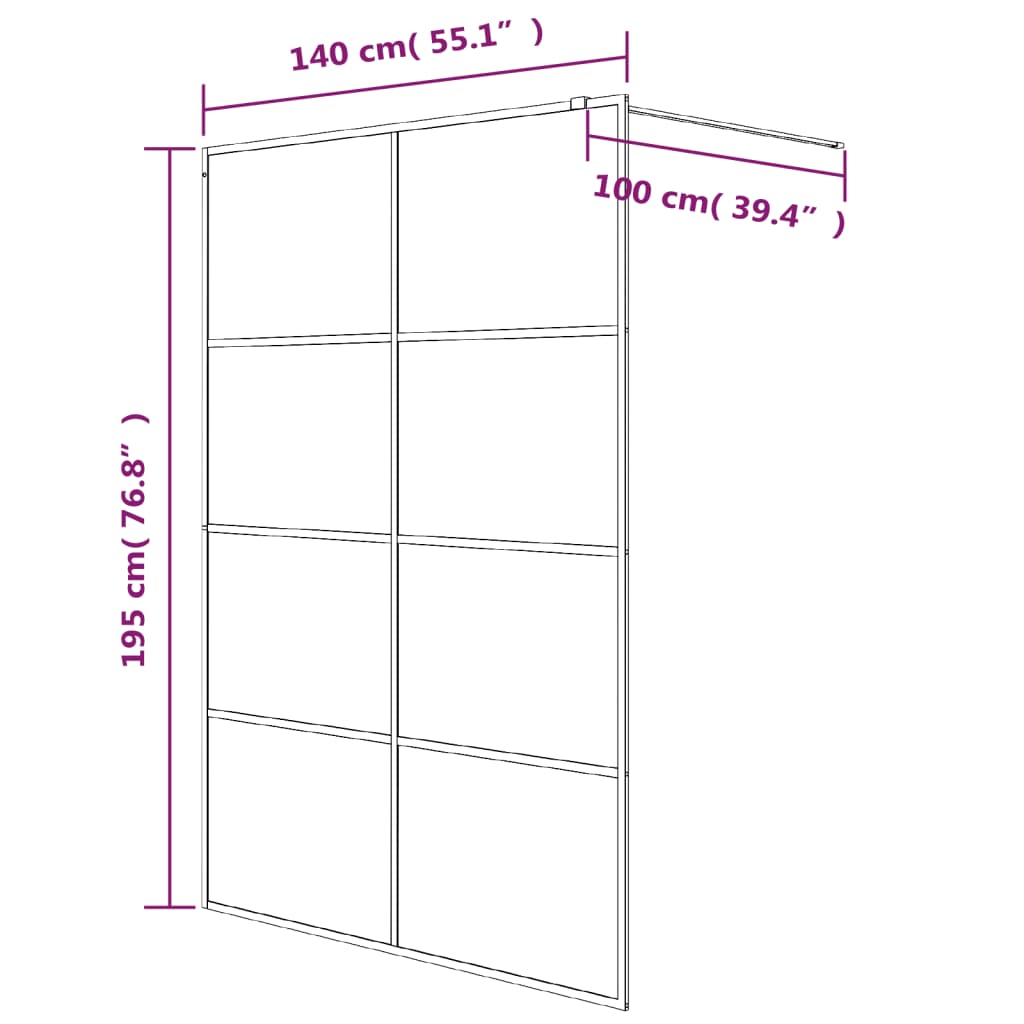 Pregrada za tuš srebrna 140 x 195 cm s prozirnim staklom ESG