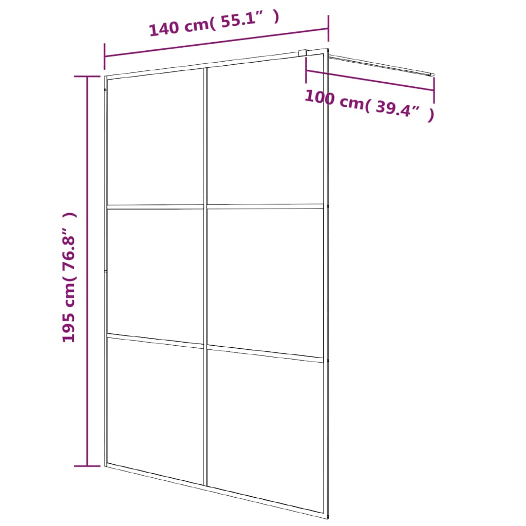 Pregrada za tuš crna 140 x 195 cm s prozirnim staklom ESG