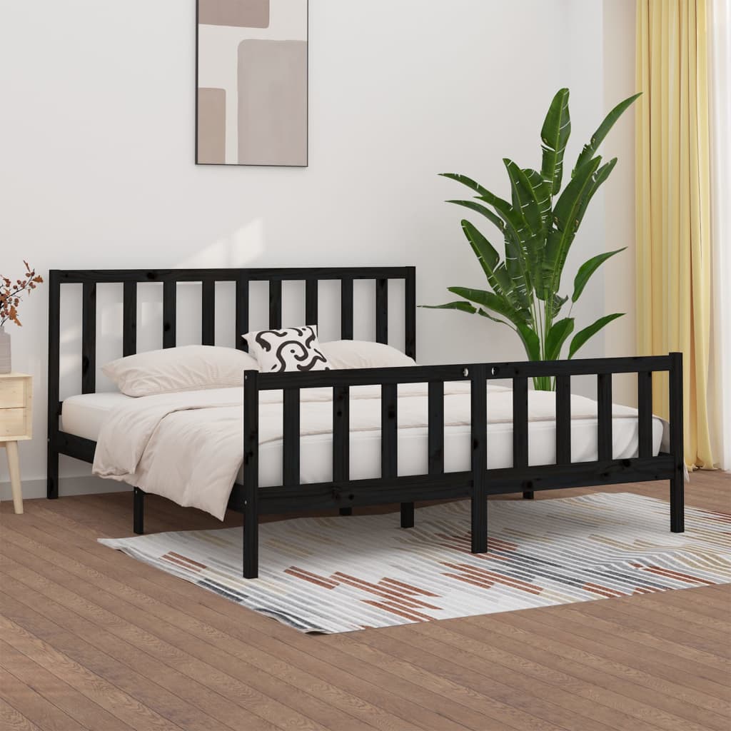 Okvir za krevet od masivnog drva crni 200 x 200 cm