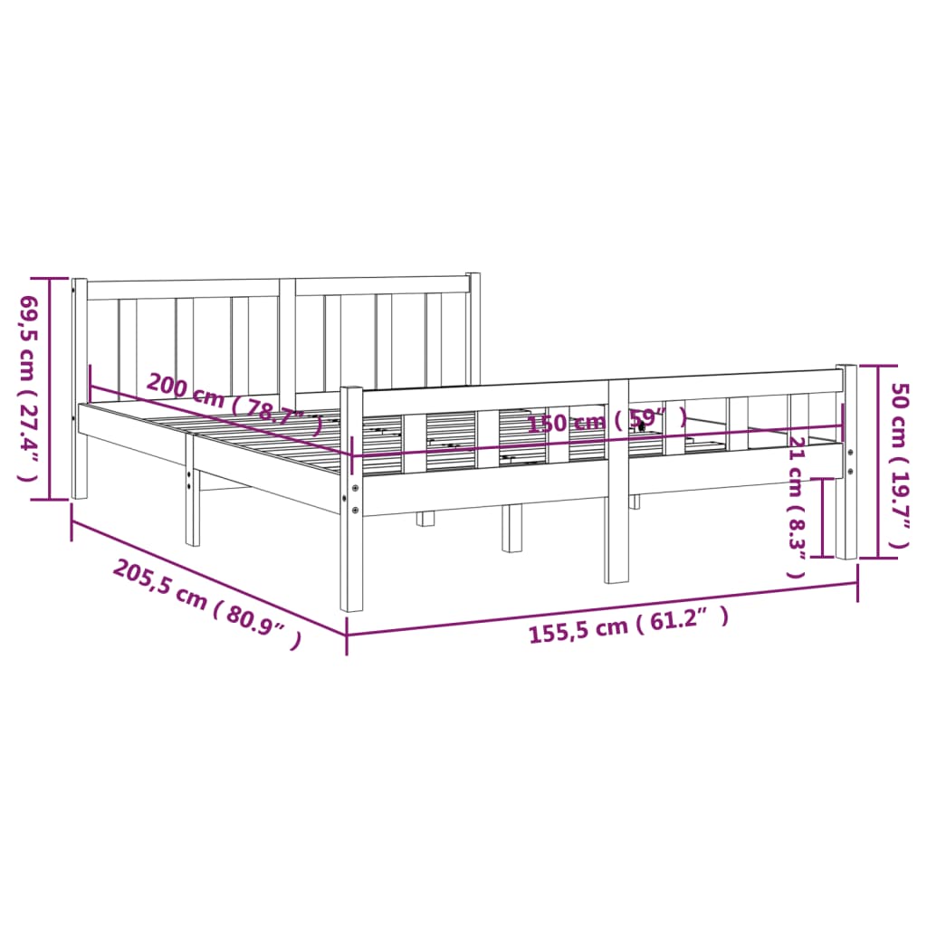Okvir za krevet od masivne borovine bijeli 150 x 200 cm king