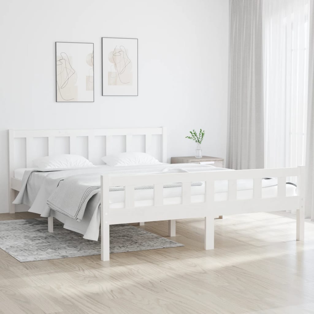 Okvir za krevet od masivne borovine bijeli 150 x 200 cm king