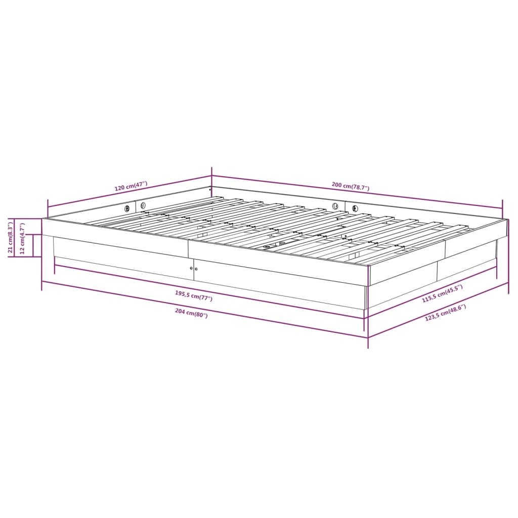 Okvir za krevet od masivnog drva bijeli 120 x 200 cm
