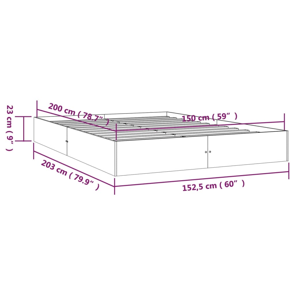 Okvir za krevet od masivnog drva 150 x 200 cm veliki bračni