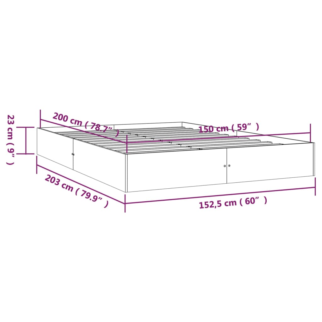 Okvir za krevet od masivne borovine bijeli 150 x 200 cm king