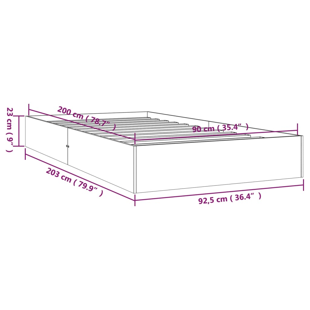 Okvir za krevet od masivnog drva bijeli 90 x 200 cm