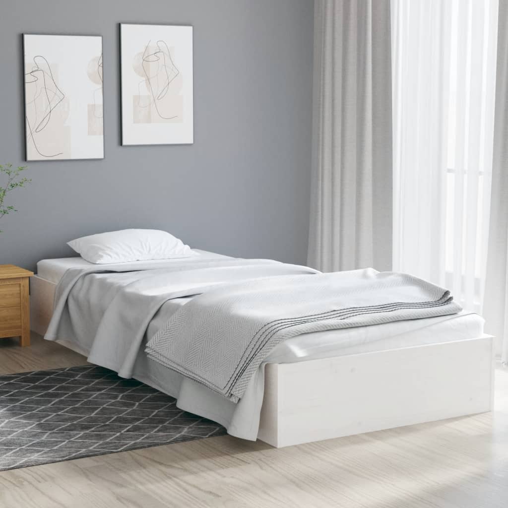 Okvir za krevet bijeli od masivnog drva 90 x 190 cm mali