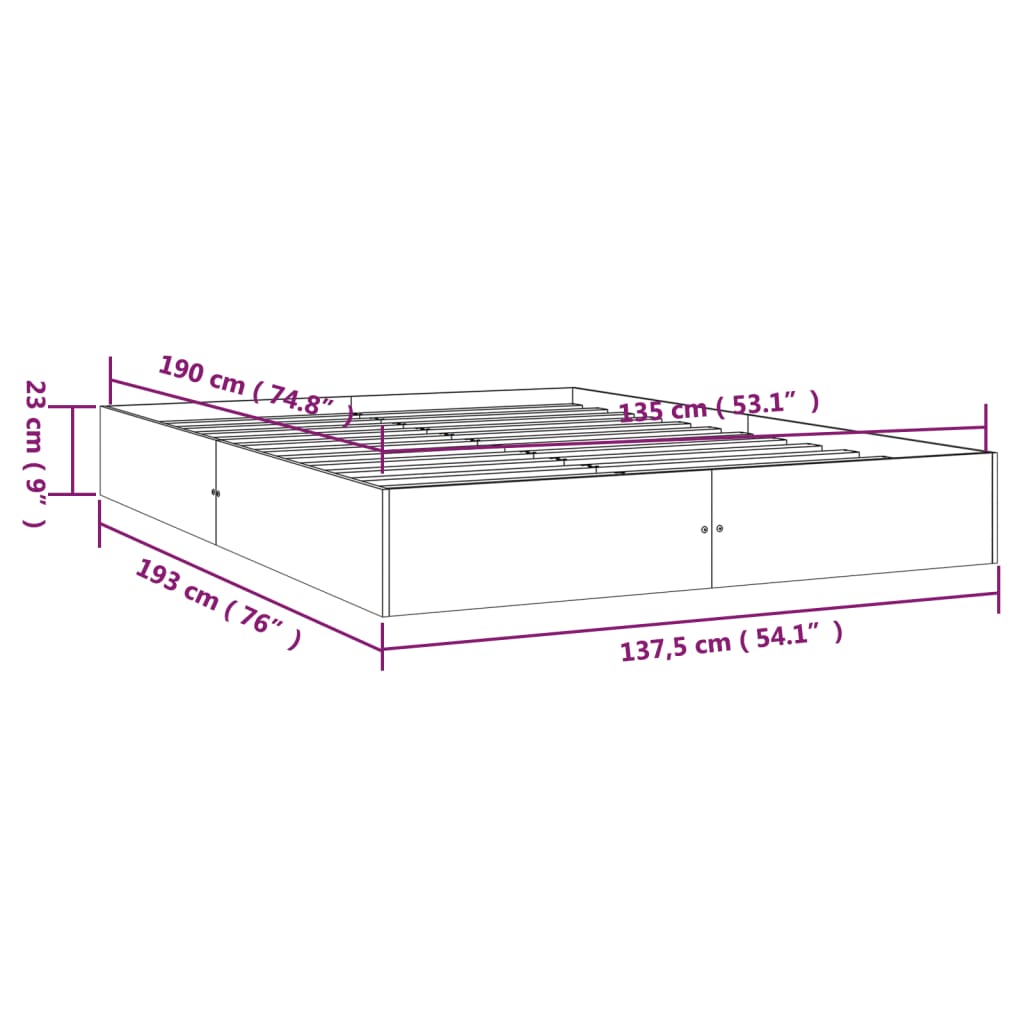 Okvir za krevet od masivnog drva bijeli 135x190 cm bračni