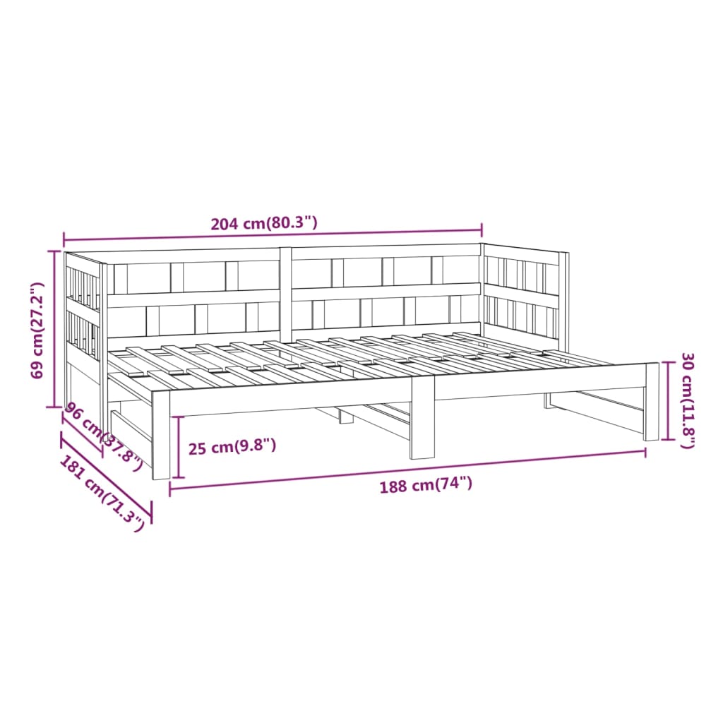 Dnevni ležaj na izvlačenje bijeli 2x(90x200)cm masivna borovina