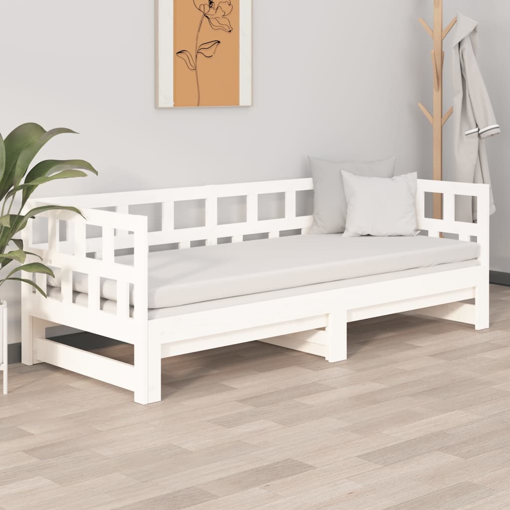 Dnevni ležaj na izvlačenje bijeli 2x(90x200)cm masivna borovina