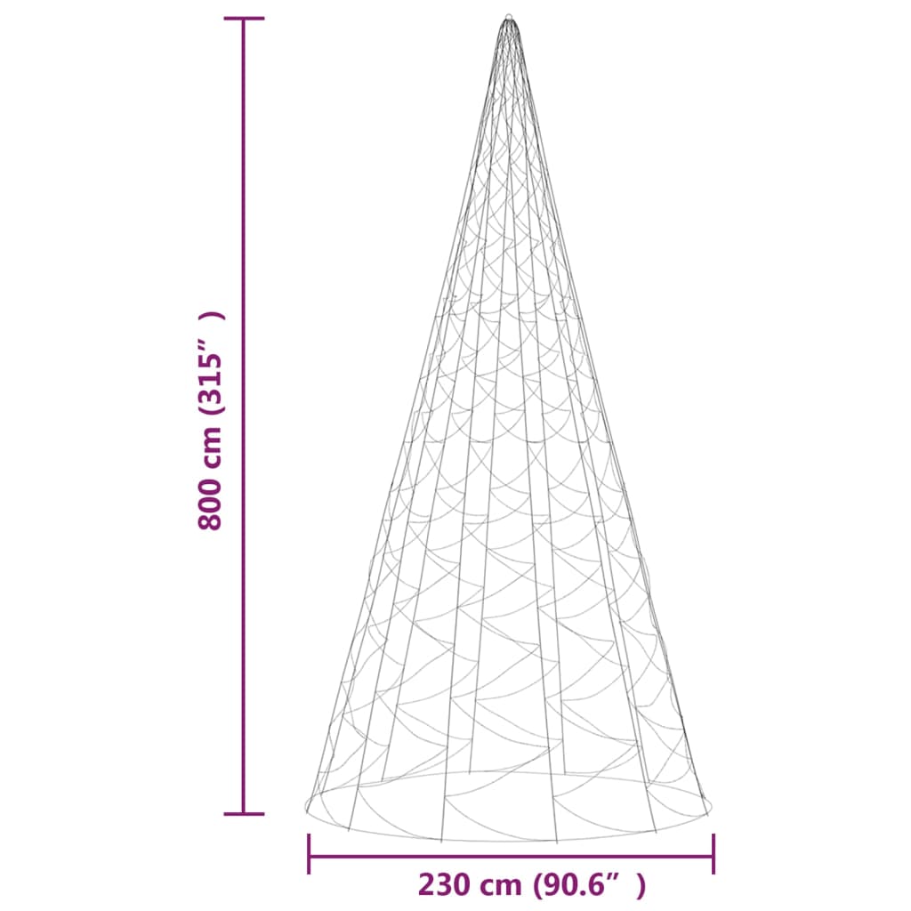 Božićno drvce na stijegu 3000 toplih bijelih LED žarulja 800 cm
